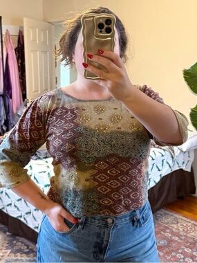 Vintage take two sequin printed top